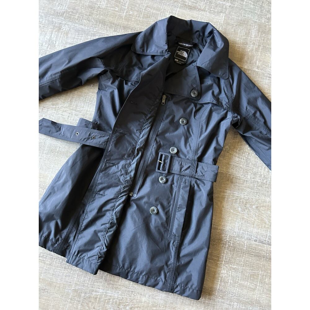 The North Face Maya Hyvent Trench Coat Womens Small Black Waterproof Belted